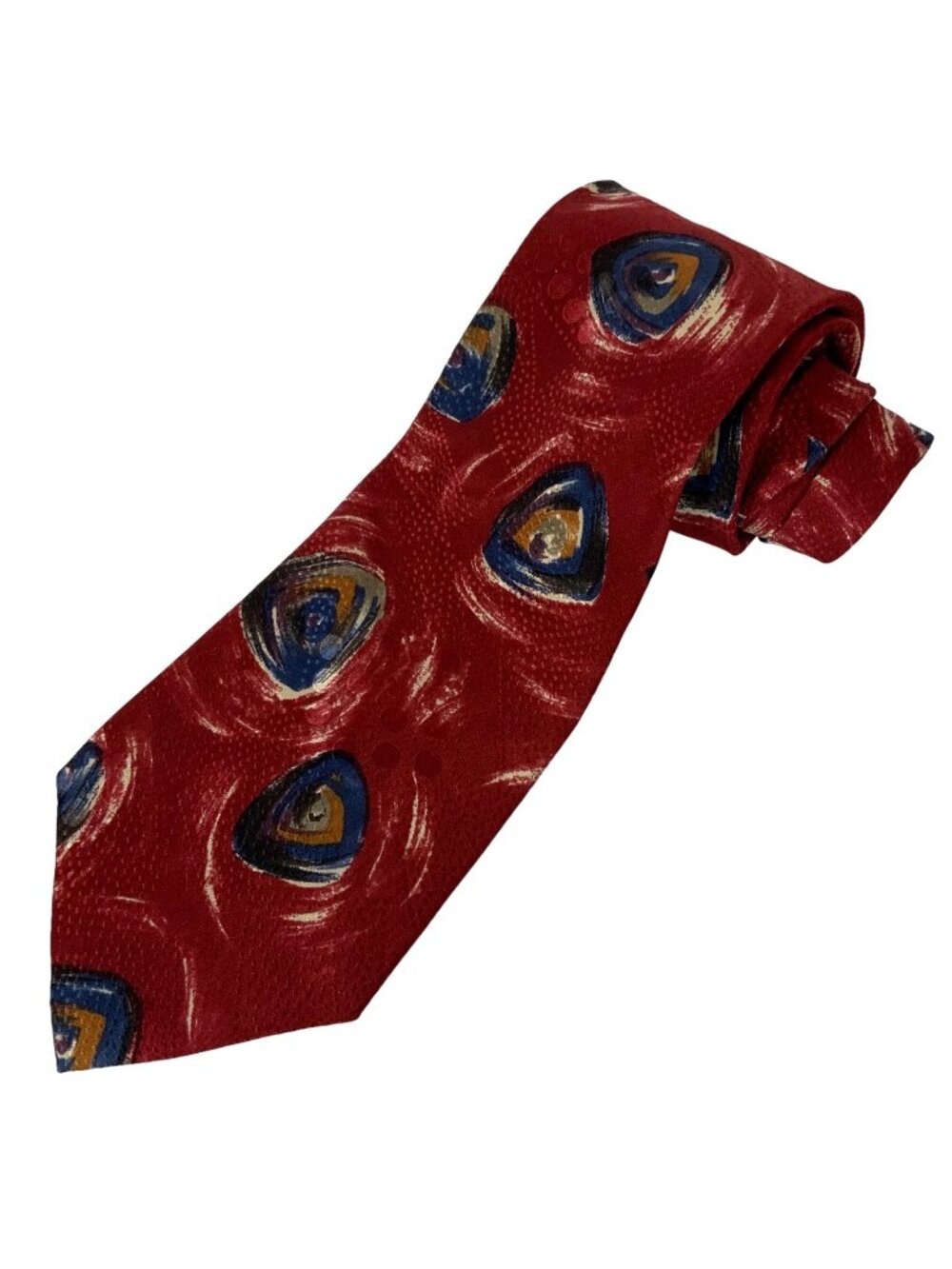 Vintage Christian Dior Mens Silk Necktie Red Blue Abstract Design Made In USA